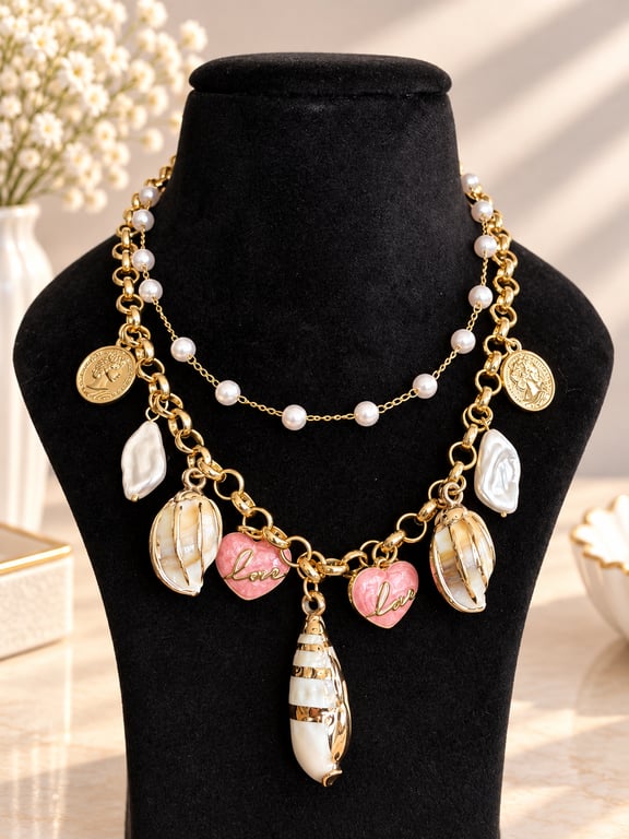 Pearl & Coastal Charm Layered Necklacee