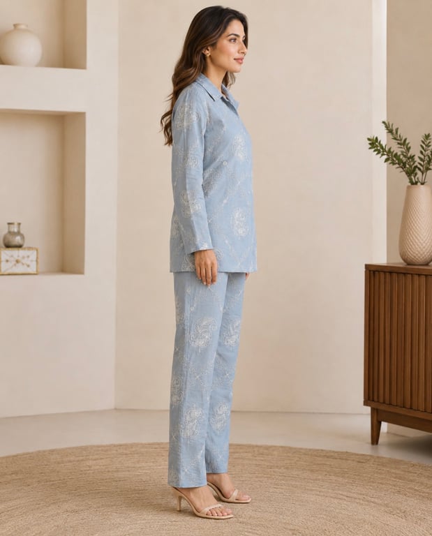 Paisley Embroidered Shirt & Pant Co-ord Set thumbnail 2