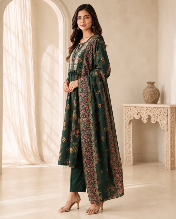 Emerald Floral Heritage Kurta Set thumbnail 2