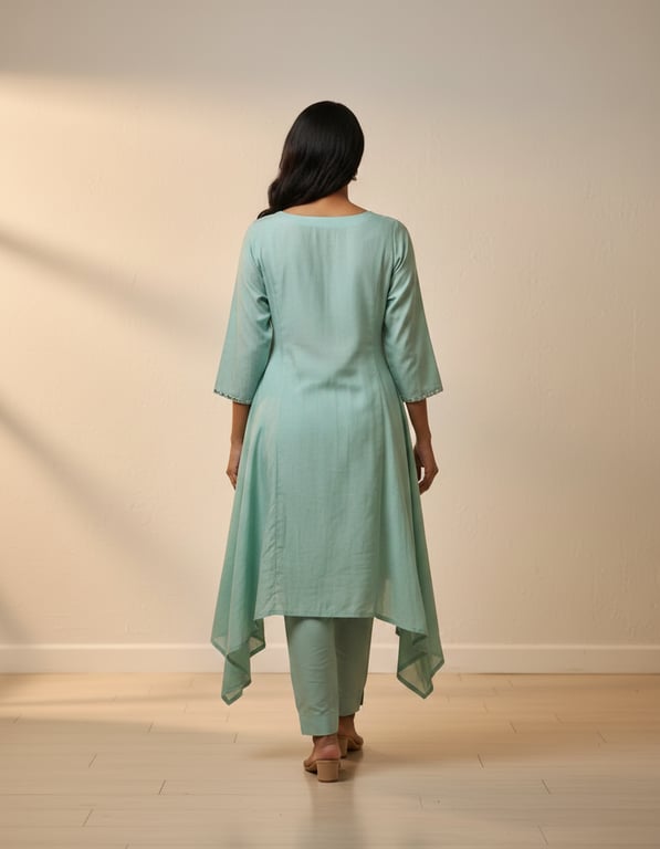 Mirror Embellished Asymmetric Kurta Pant Set thumbnail 4