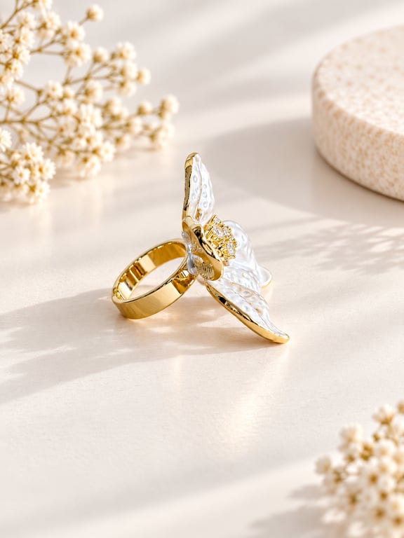 Crystal Four-Petal Flower Ring thumbnail 3