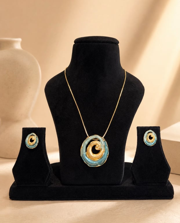 Blue & Gold Spiral Necklace Set