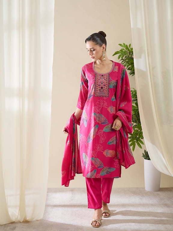 (Libas) Chanderi Silk Cotton Kurta Set