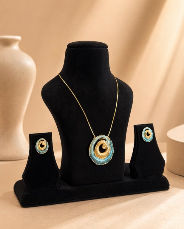 Blue & Gold Spiral Necklace Set thumbnail 2