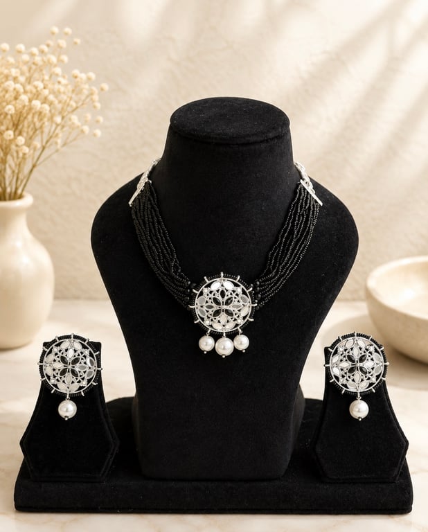 Silver Filigree Floral Necklace Set