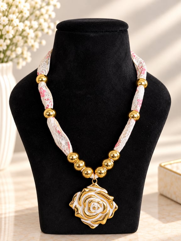 Rose Pendant Beaded Necklace