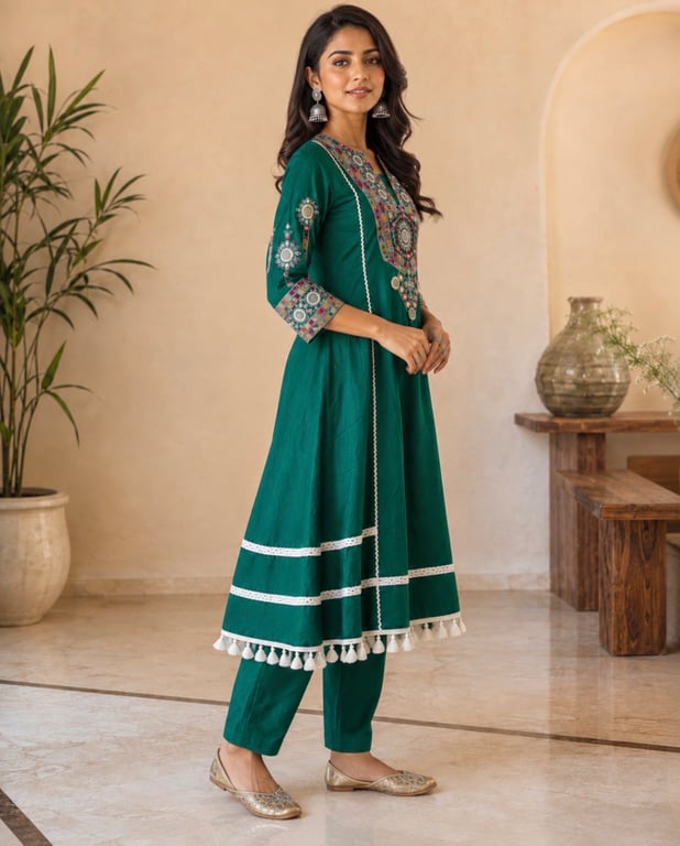 Mirror Work A-Line Kurta Pant Set thumbnail 2