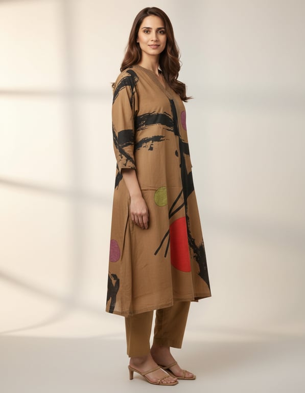 Abstract Brushstroke Printed Kurta Pant Set
