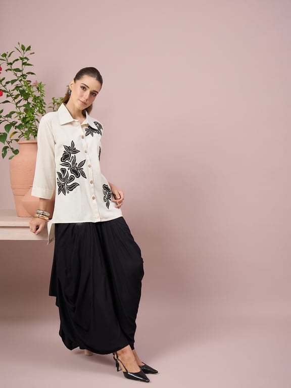 Floral Embroidered Shirt Skirt Set thumbnail 2