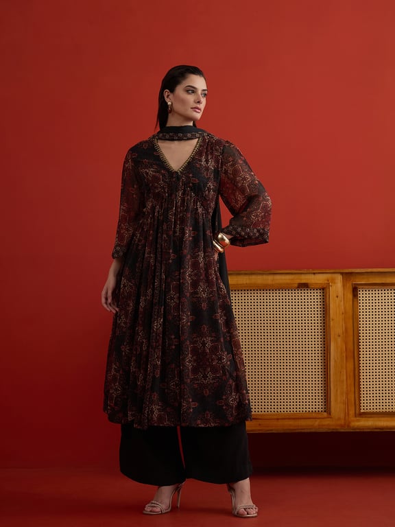 Biba Midnight Heritage Printed Anarkali Set