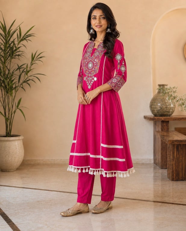 Floral Vine Embroidered Kurta Pant Set thumbnail 3