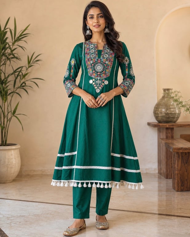 Mirror Work A-Line Kurta Pant Set