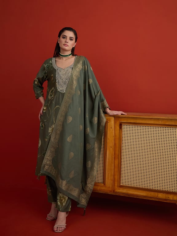 (Libas) Forest Bloom Jacquard Kurta Set thumbnail 4