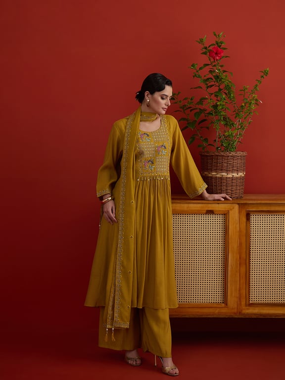 Floral Yoke Flared Suit Set-L thumbnail 2