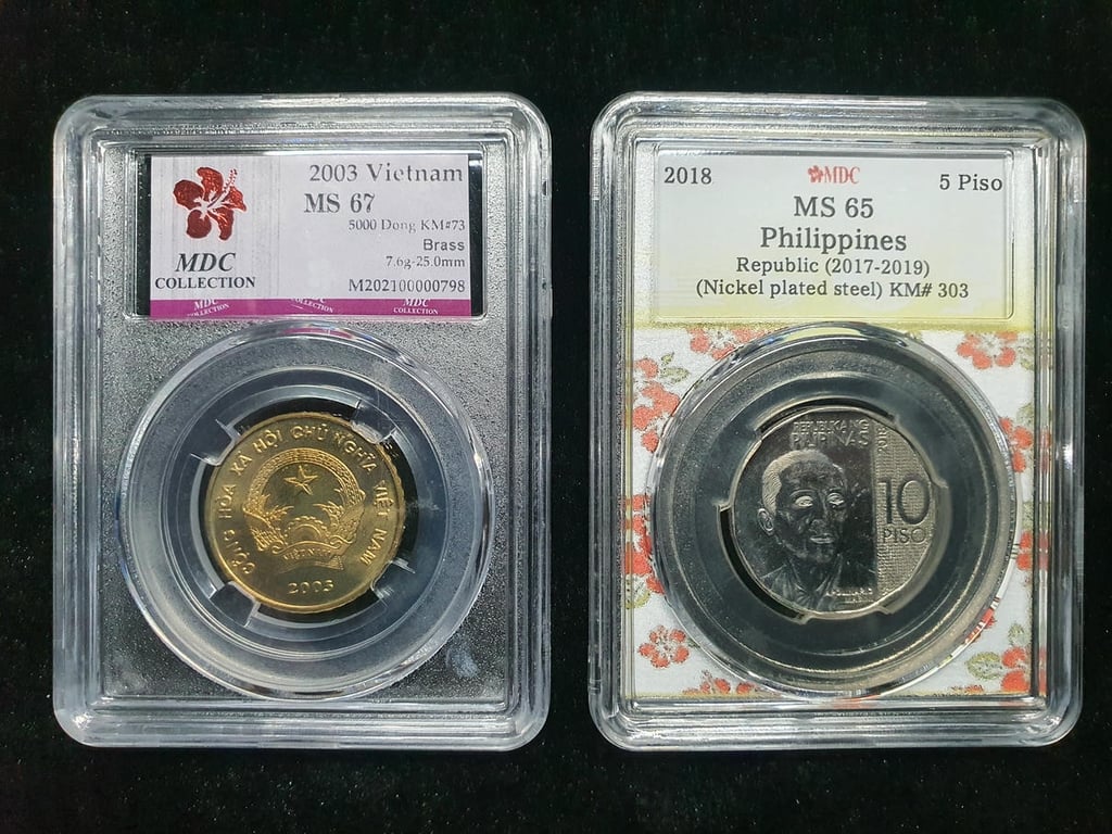 Philippines & Vietnam，2018 & 2003，5 Piso & 5000 Dong，MDC MS 65 & MS 67，1 Qty 
