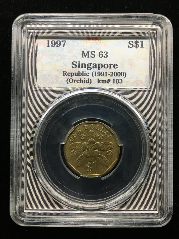 Singapore，1997，1 Dollar，MDC MS 63 ，1 Qty 