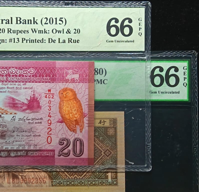 Sri Lanka, 2015, 20 Rupees, W/402 034920 ( TQG 66 GEPQ ) with China, 1980, 1 Jiao, L8D 9692396 ( TQG 66 GEPQ )