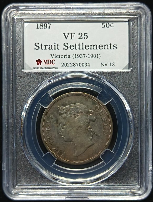N#13, Strait Settlements. 50 Cents. 1897. Silver 0.800 - 13.57g. MDC VF 25