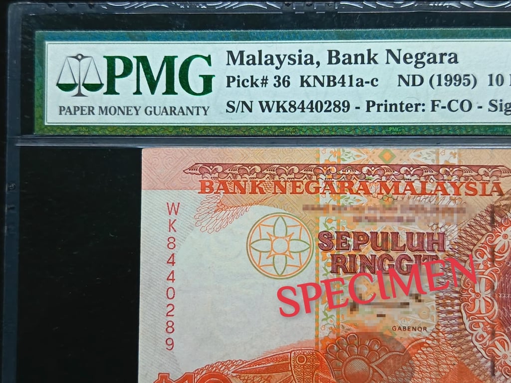 Malaysia，7th Series, 1995，10 Ringgit，WK8440289 ( Big W )，PMG 35，1 Qty 