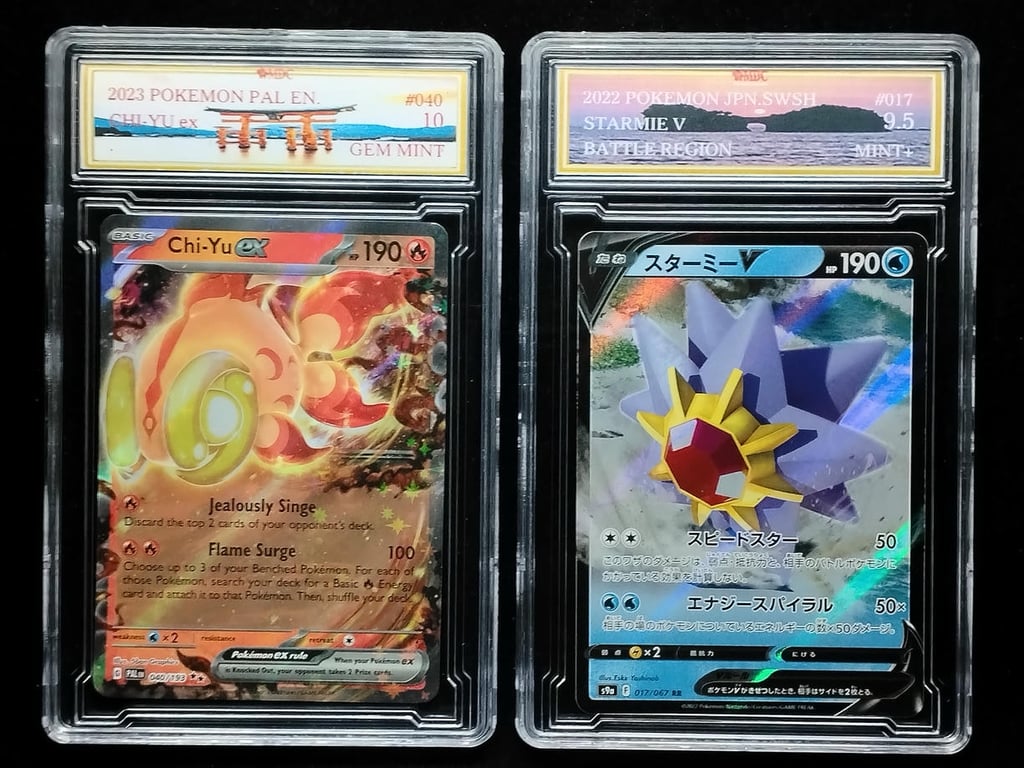 2pcs Lot: Pokemon. 2023 / 2022 | Chi-Yu ex & Starmie V | MDC 10 Gem Mint / 9.5 Mint + | 040/193★★. 017/067RR
