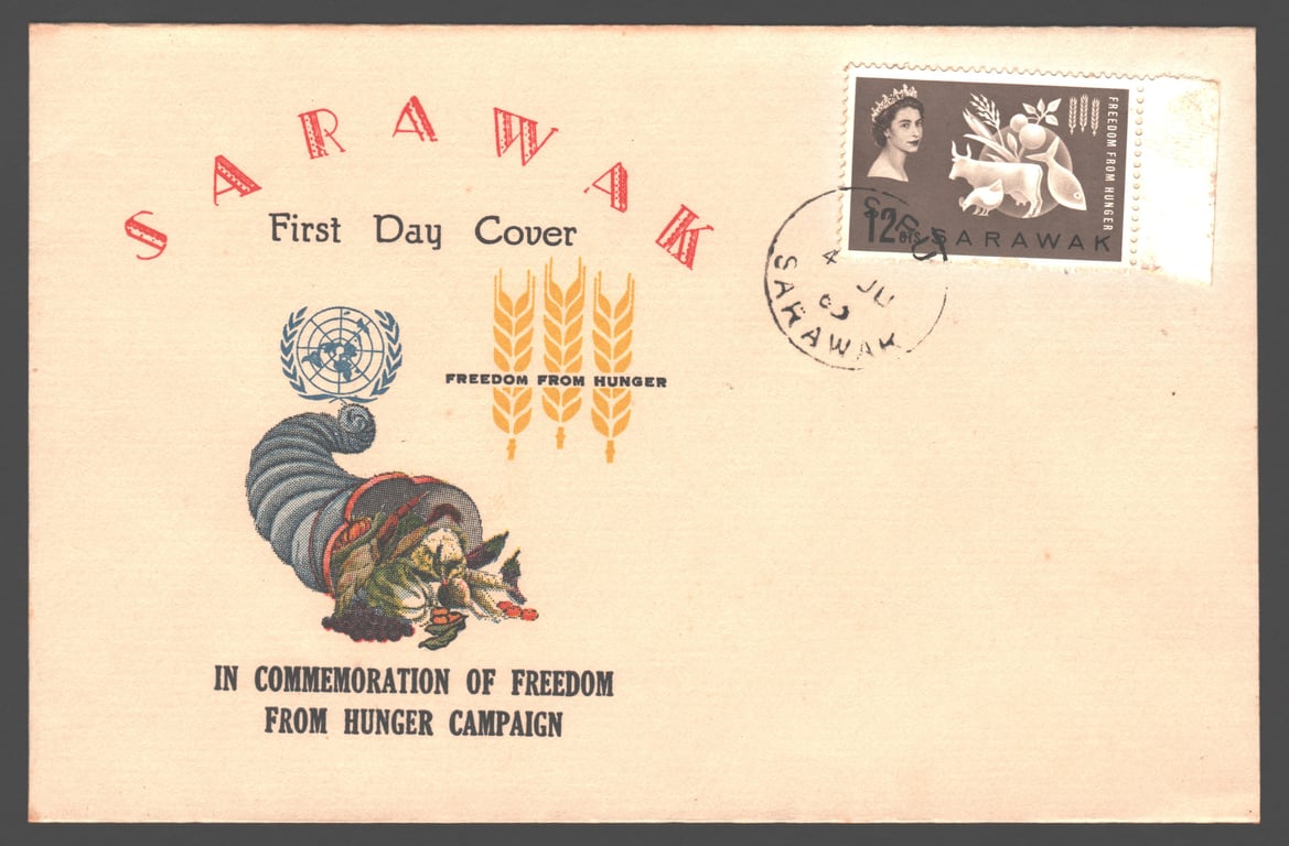 Malaysia, 1963, Used, Sarawak 1963 Freedom from Hunger Private FDC