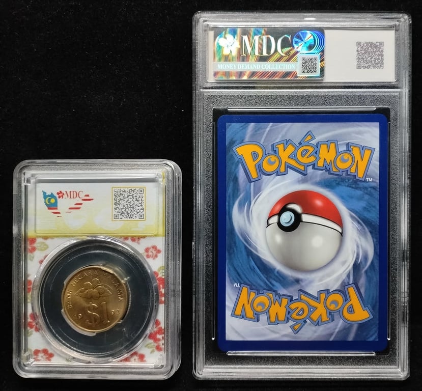 4pcs Mixed Lot: Pokemon / Malaysia / Dominicana / Serbia. 2022 / 1993 / 1988 / 2011 | Galarian Perrserker V / 1 Ringgit / 1 Peso Oro / 10 Dinara | MDC 6.5 EX NM+ / MS 64 / 65 GPQ | Serial : 129/196 ★ & M060194R & AB2381738 | KM#54. P#126. P#54a.