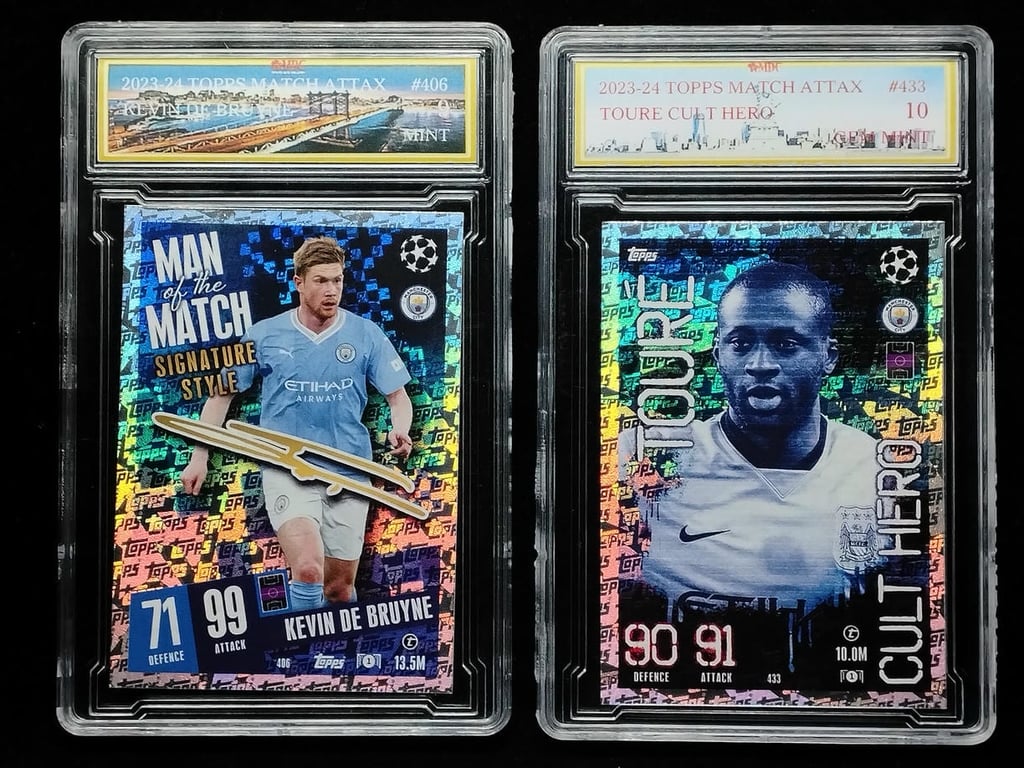 2pcs Lot: Topps Match Attax. 2023 - 24 | Kevin De Bruyne / Toure Cult Hero | MDC 9 Mint / 10 Gem Mint | 406 & 433