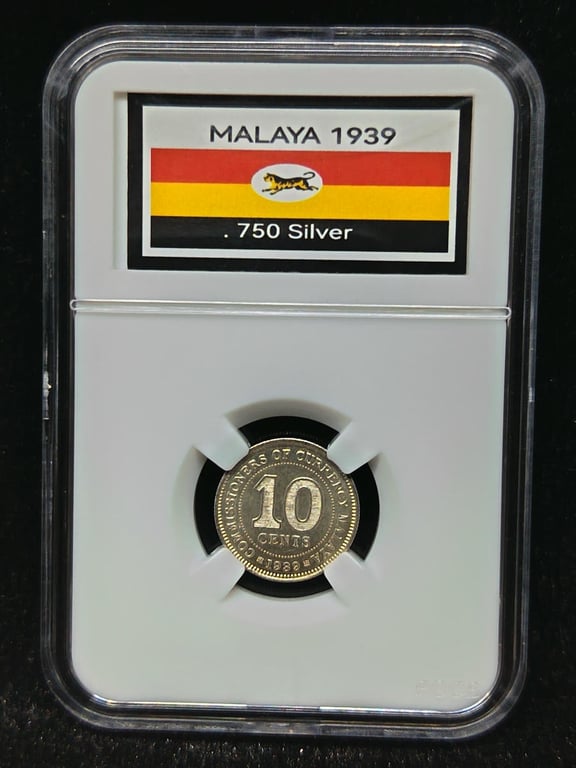 Malaya，1939，10 Cents，Silver 0.750 / 2.71g，UNC，1 Qty 