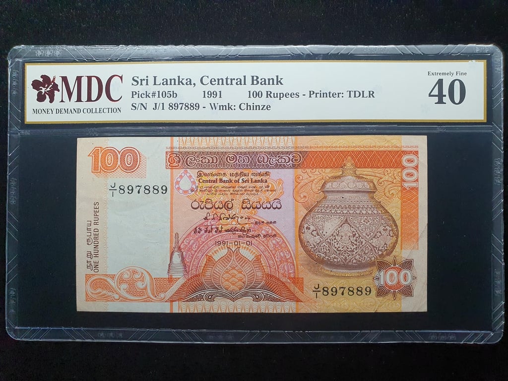 Sri Lanka，100 Rupees，1991，J/1 897889，MDC 40，1 Qty 