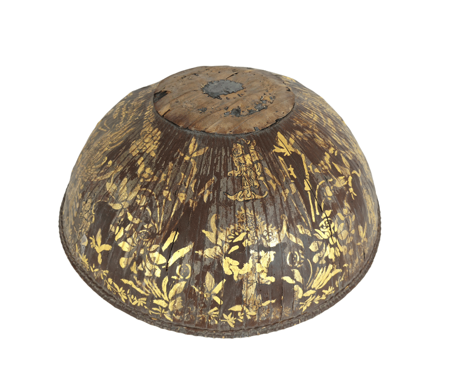 19th Century Rare All Seasons Flowers Phoenix Human Figure Wooden Gilded Dining Table Food Cover 19世纪稀有木制添金四季花卉凤凰人物纹餐桌食品盖 Qty -1