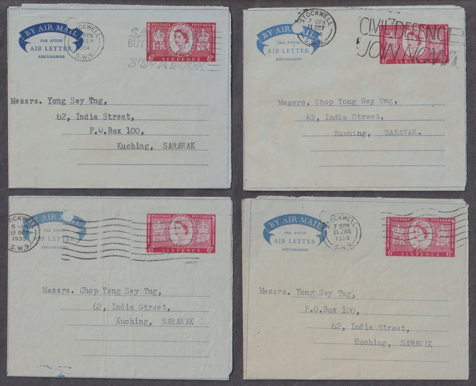 Malaysia, Stamp, Postcard, Used, Aerogramme, from London to Sarawak, Sold as is