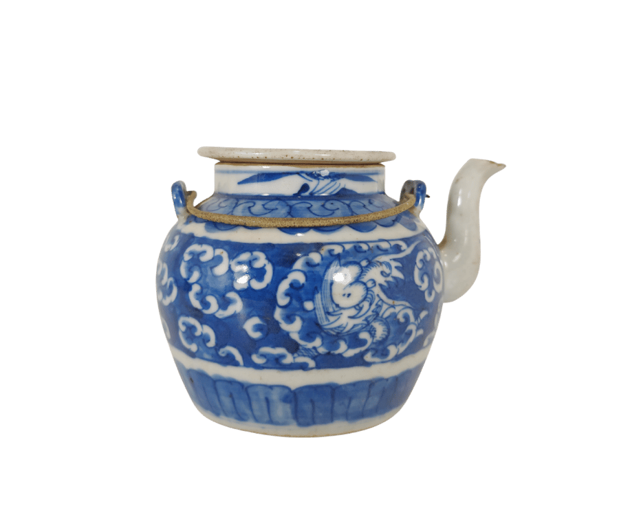 晚清 青花龙形云纹茶壶 Late Qing Dynasty Blue and White Dragon Cloud Teapot, 1pcs