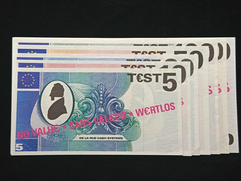 England，1990，$5-$500，De La Rue Cash System Test Note，UNC，1 Qty 