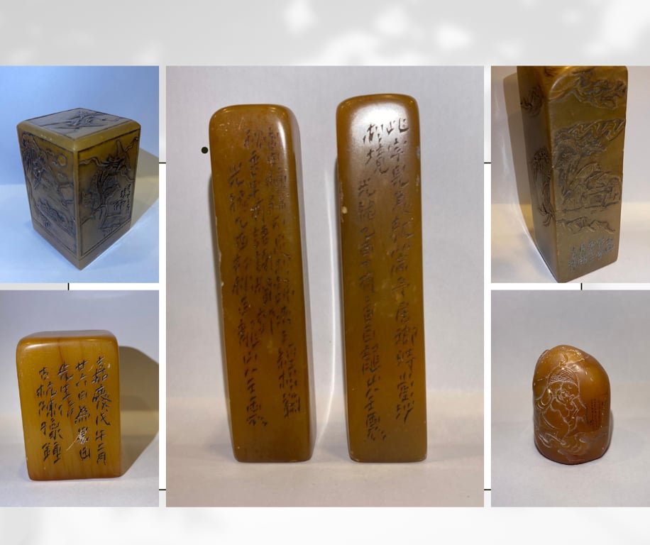 A Collection of Traditional Antique Tianhuang Stone Chinese Seals, Qty-6