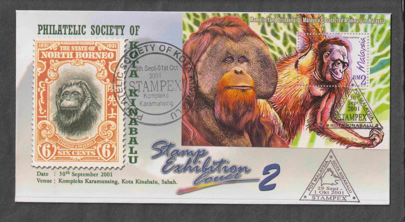 Malaysia, 2001, Stamp, FDC, Mint, Post Malaysia, Kota Kinabalu, "Protected Mammals In Malaysia", 29 Sept - 1 Okt 2001, 6cents, RM2, Sold as is
