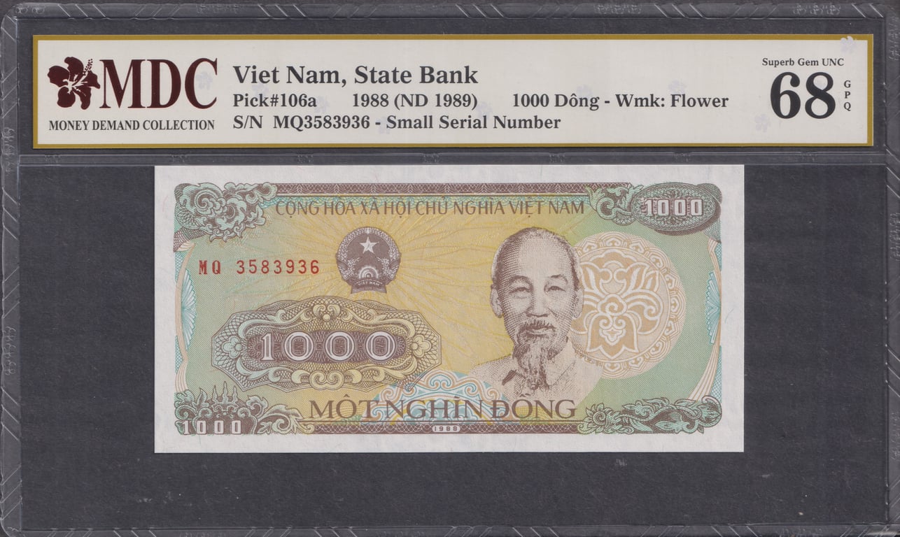 Vietnam, 1988-1989, 1000 DONG, MQ3583936, MDC 68 GPQ, Qty-1