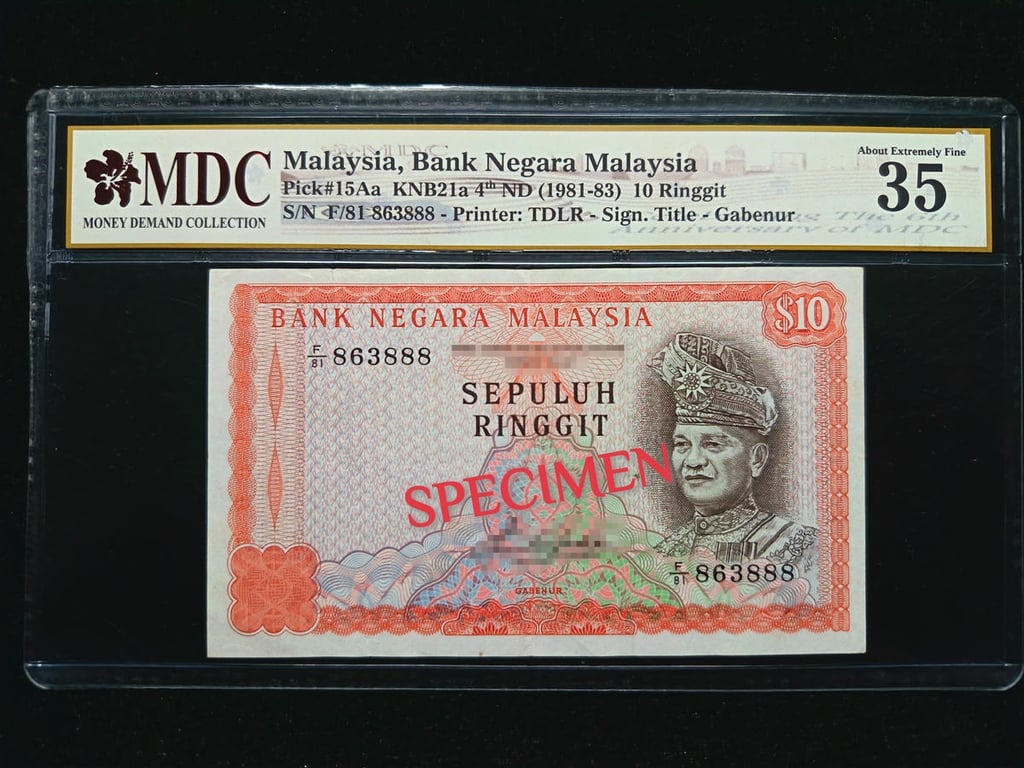 Malaysia，1981-83，10 Ringgit，F/81 863888, Leopard S/N #888's，MDC 35，1 Qty 
