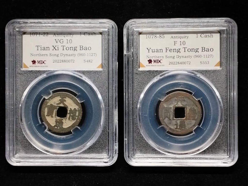 2pcs Lot : Tian Xi Tong Bao / Yuan Feng Tong Bao. 1071 - 22 / 1078 - 85 | 1 Cash | MDC VG 10 / F 10 | S482. S553
