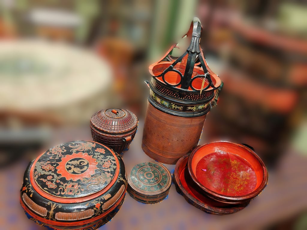 A Group of Traditional Peranakan Chinese Lacquerware Containers and Wedding Baskets, Qty-6
