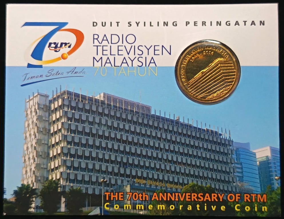 KM#221. Malaysia. 1 Ringgit. 2016. 70th Anniversary of Radio Television Malaysia. Commemorative Coin / Coin Card