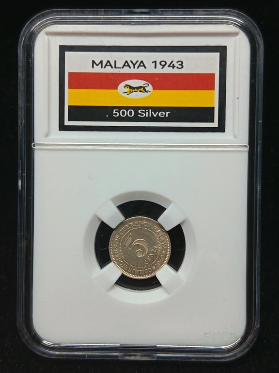 Malaya，1943，5 Cents，Silver 0.500 / 1.36g，UNC，1 Qty 