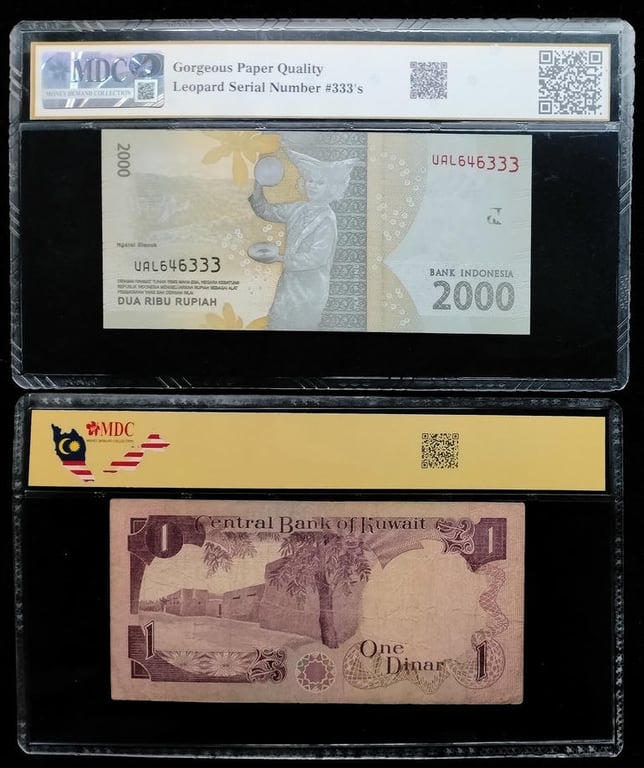 4pcs Mixed Lot: Nepal / Pokemon / Kuwait / Indonesia. 1981 / 1968 / 2016 | 2 R / 1 Dinar / 2000 Rupiah | MDC MS 64 / 10 Pristine / 20 / 68 GPQ | KM#832. P#13a. P#155b