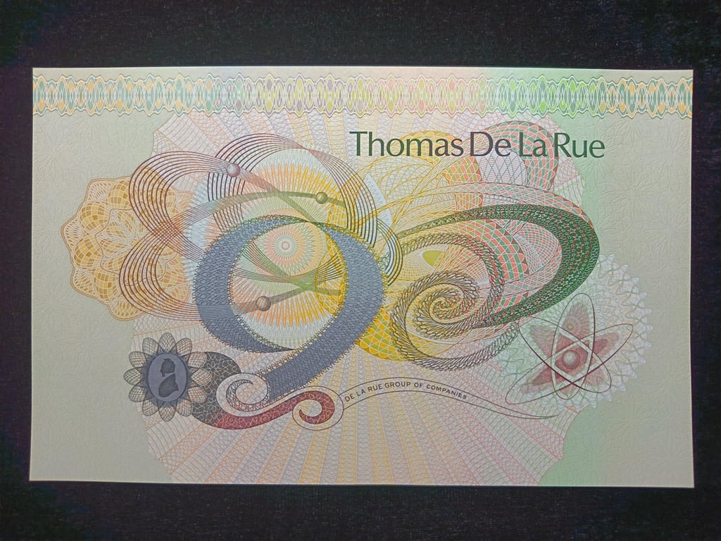 Thomas De la Rue Test Note，Uniface Specimen Large Print，UNC，1 Qty 