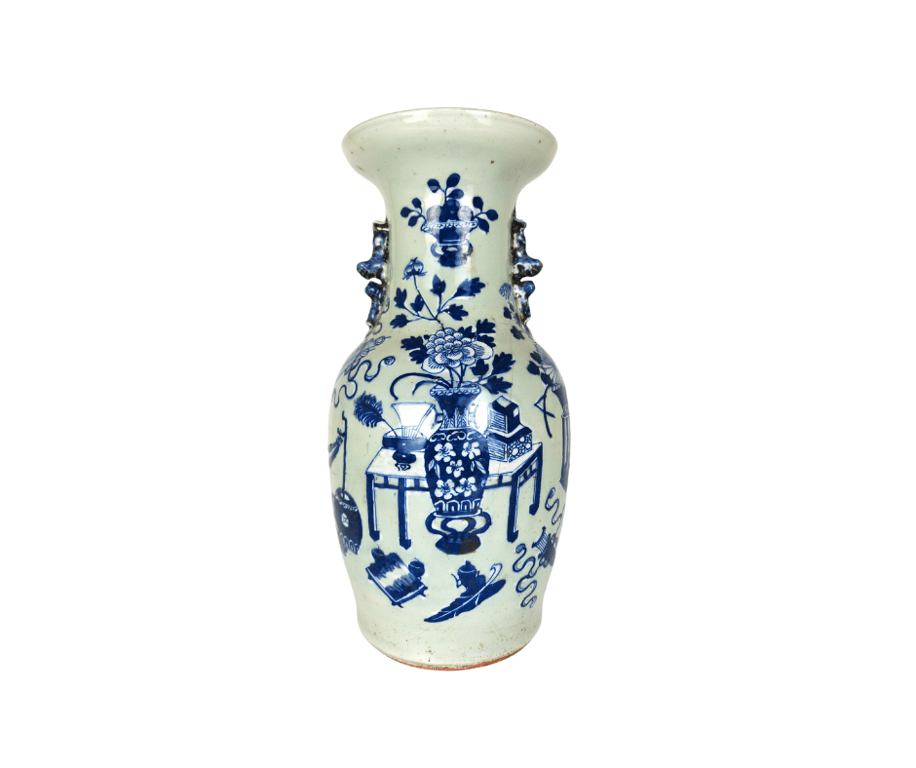 Republic Blue and White Ancient Objects Motifs Vase 民国 青花博古纹瓶 Qty -1