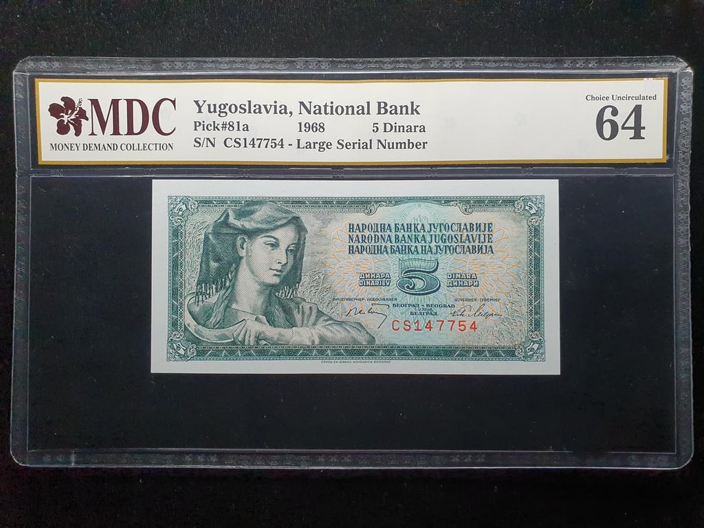 Yugoslavia，1968，5 Dinara，CS 147754，MDC 64，1 Qty 