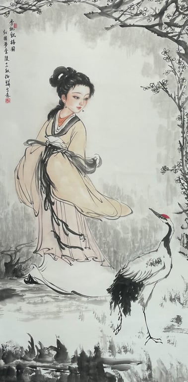 Bao Bo Hua 白伯骅  (b. China, 1944), Li Wan Admiring Plum Blossoms from Dream of the Red Chamber 《红楼梦金陵十二钗——李纨观梅图》