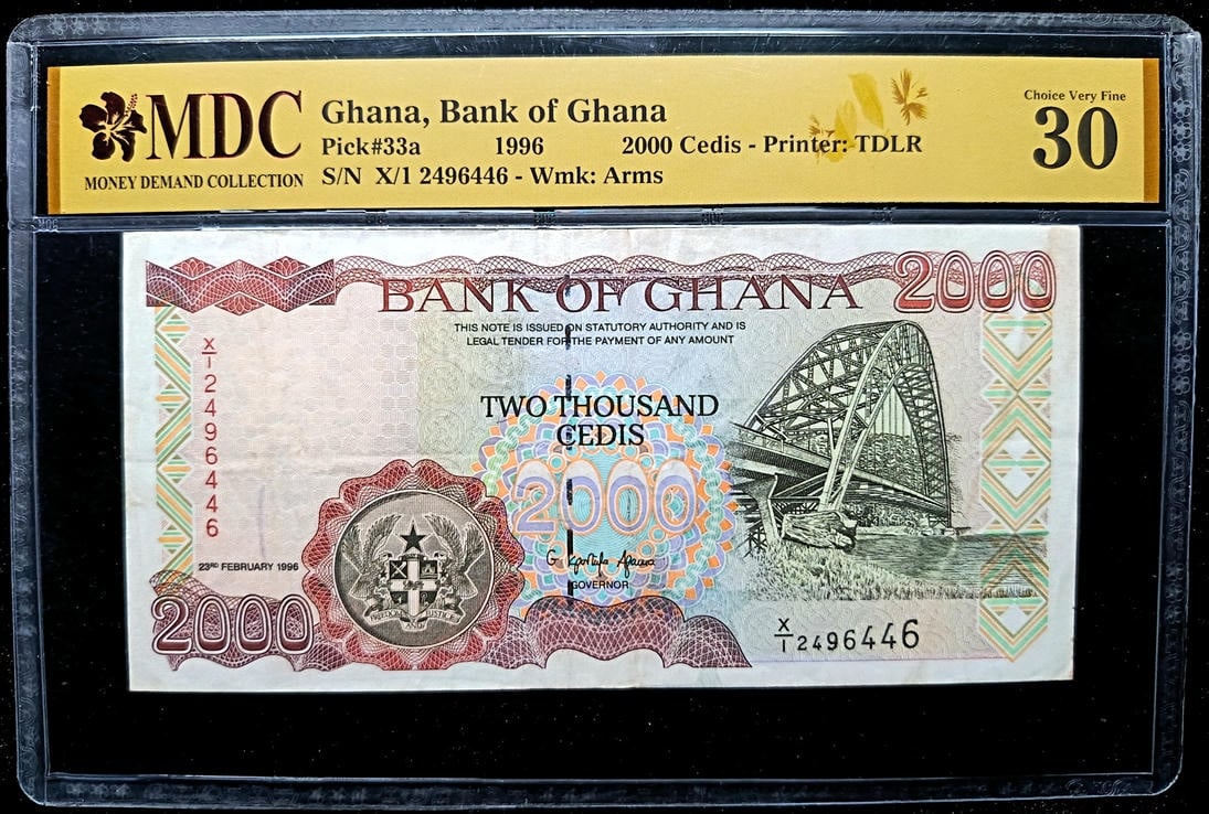 P#33a. Ghana. 2000 Cedis. 1996. X/1 2496446. MDC 30