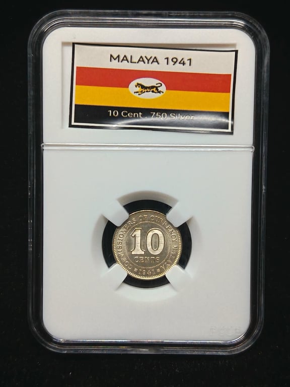 Malaya，1941，10 Cents，Silver 0.750 / 2.71g，UNC，1 Qty 