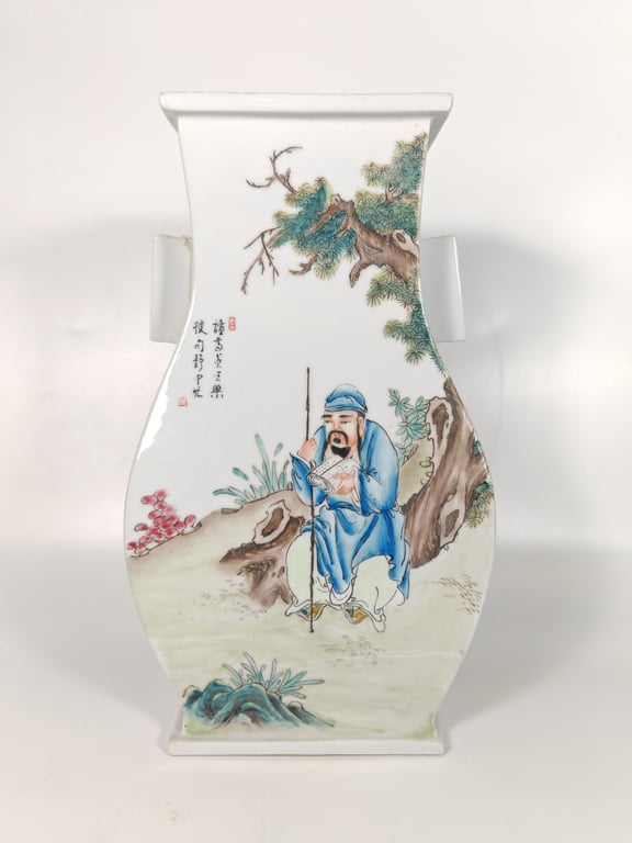 White Ground Porcelain Vase with Scholar