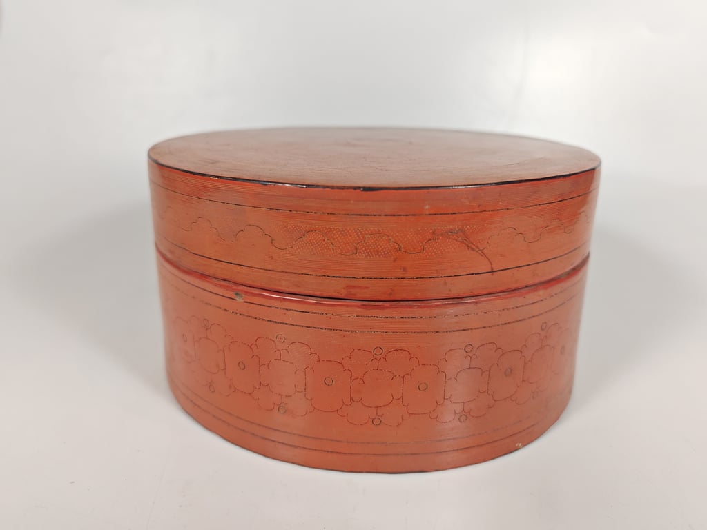 Old Burmese Red Lacquer Betel Box